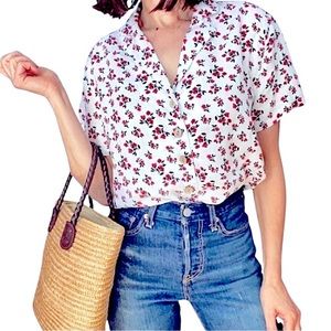 Cynthia Rowley Red and White Crop Button Down Shirt